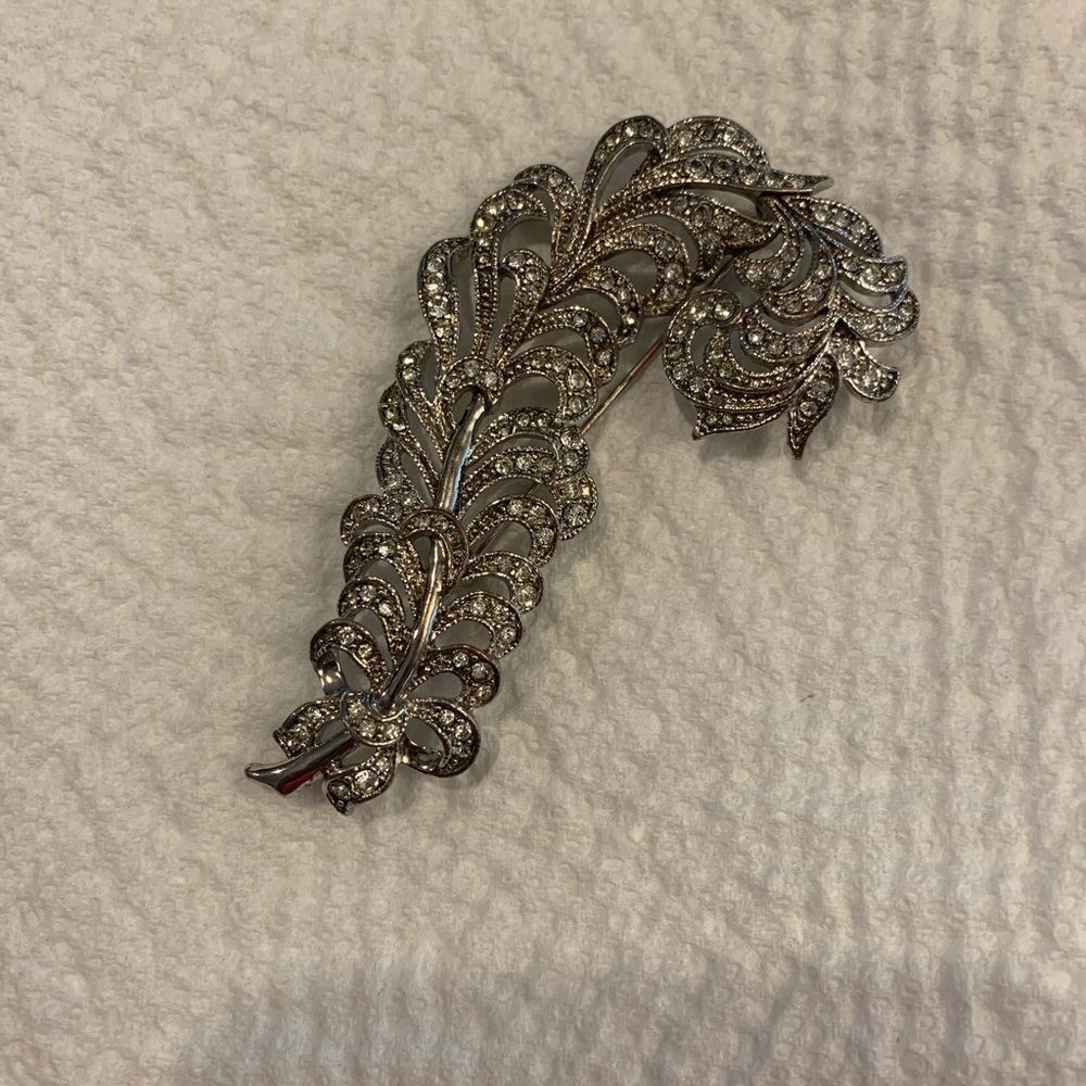 Kenneth Jay Lane Vintage KJL Feather Plume Pave Crystal Pin Stamped